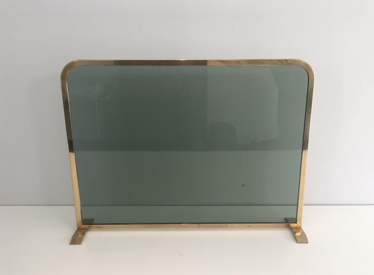 Brass And Tempered Glass Fireplace Screen 1970s For Sale At Pamono