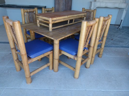 Bamboo Table Set With 6 Chairs And Side 1960s For At Pamono Bamboo Table Set With 6 Chairs And Side 1960s 1