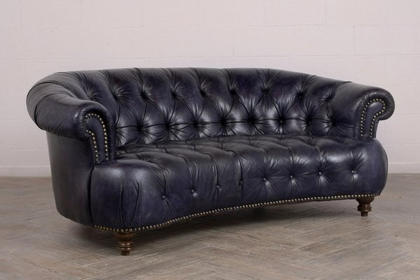 Curved Back Tufted Chesterfield Leather Sofa 1970s