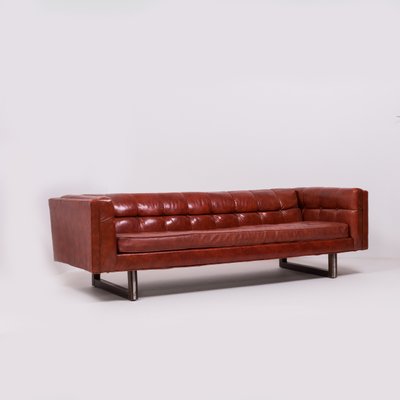 Tuxedo Red Leather Sofa By Milo Baughman 1950s For Sale At Pamono