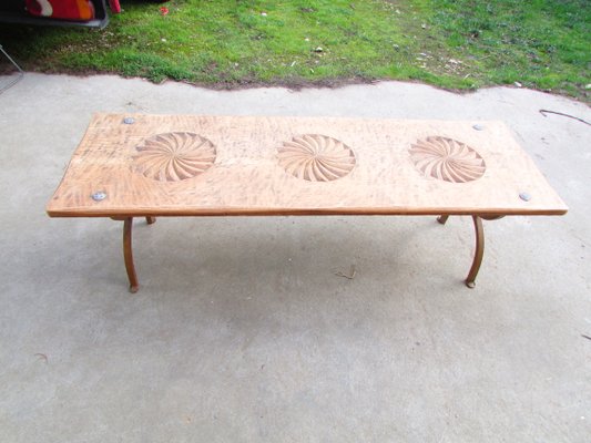 Vintage Oak And Wrought Iron Coffee Table For Sale At Pamono