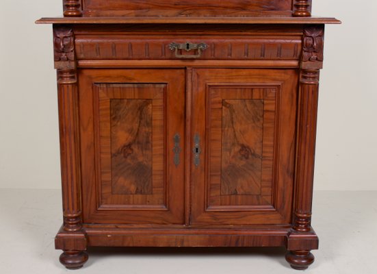 Antique Glass Walnut Biedermeier Carved Display Cabinet For Sale