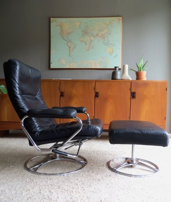 Mid Century Leather Chrome Lounge Chair Ottoman From Ekornes Leather Chrome Lounge Chair Ottoman