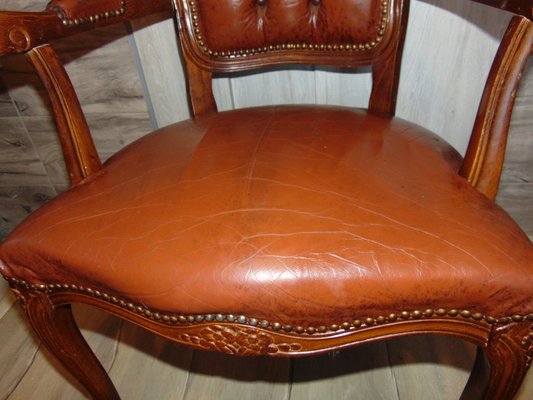 Vintage Wood And Leather Chair For At Pamono Vintage Wood And Leather Chair 2