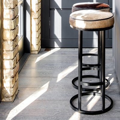 Powder Coated Steel Leather Diana Bar Stool by Casa Botelho for