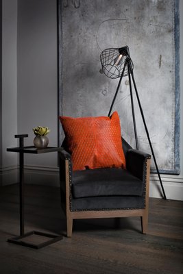 Burnt Orange Patterned Cowhide Cushion with Leather Zip Tassels by