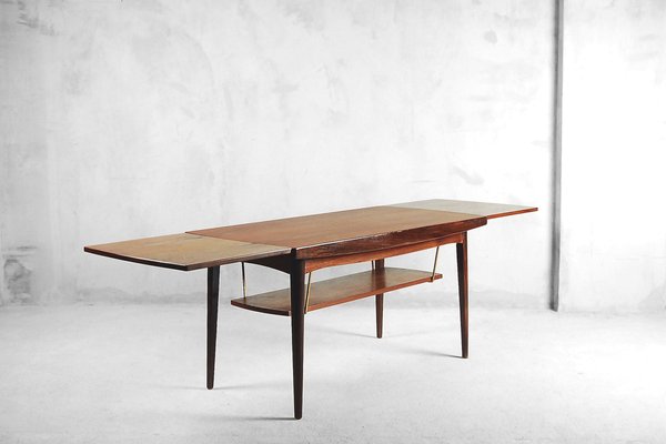 Danish Teak Adjule Coffee Table With Br Shelf 1960s Danish Teak Adjule Coffee Table With Br Shelf 1960s
