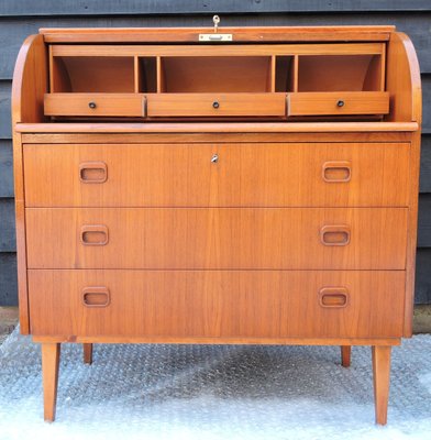 Mid Century Scandinavian Teak Roll Top Desk By Egon Ostergaard For