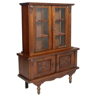 Spanish Oak Credenza With Display Cabinet 1920s For Sale At Pamono