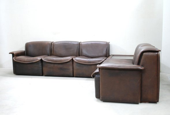Vintage Ds12 Modular Brown Leather Sofa, Light Brown Leather Couch And Chair
