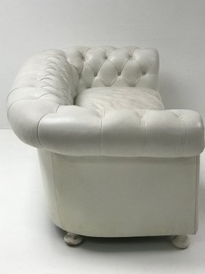 White Leather Chesterfield Sofa 1980s, White Leather Chesterfield Chair