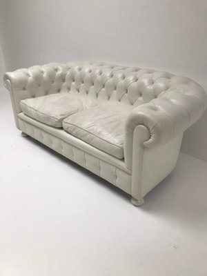 Vintage White Leather Chesterfield Sofa, White Leather Tufted Sofa
