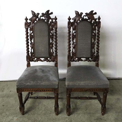 Antique Carved Wooden Chairs 1880s Set of 2