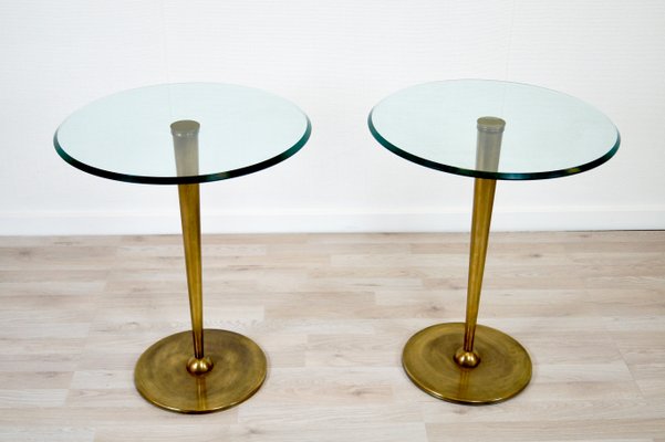 Vintage Brass And Glass Side Tables Set Of 2 For Sale At Pamono