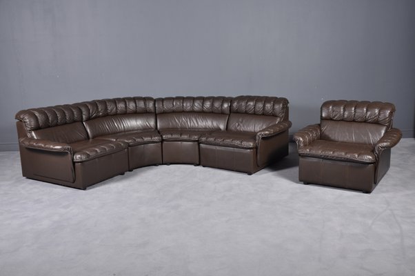 Vintage Modular Brown Leather Sofa And Armchair 1980s