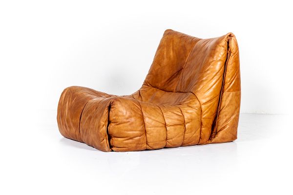 Chaise Shell Vintage En Cuir Cognac Par Hans Hopfer Pour Roche Bobois 1970s
