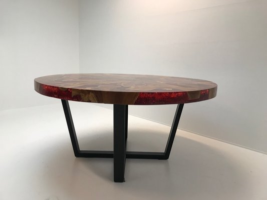 Modernist Round Wood Resin Table With Iron Base 2000s For At Modernist Round Wood Resin Table With Iron Base 2000s 12