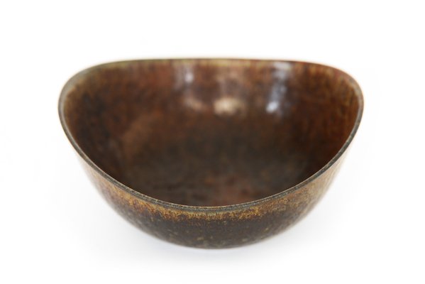Ceramic Bowl In A Tan And Gold Hares Fur Glaze Gunnar Nylund Aro