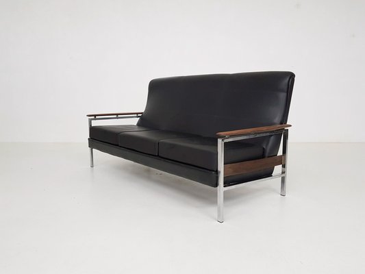 Vintage Black Vinyl Sofa By Rob Parry 1960s