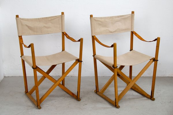 Vintage Folding Safari Chairs By Mogens, Vintage Wooden Folding Chair With Leather Seat Covers