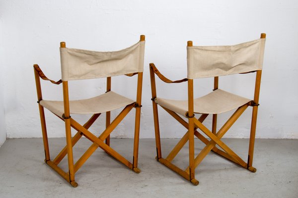 Vintage Folding Safari Chairs By Mogens, Vintage Wooden Folding Chair With Leather Seat Covers