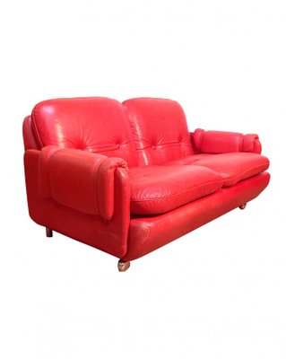 Lombardia Red Leather Sofa By Risto Halme For Ikea 1970s For Sale