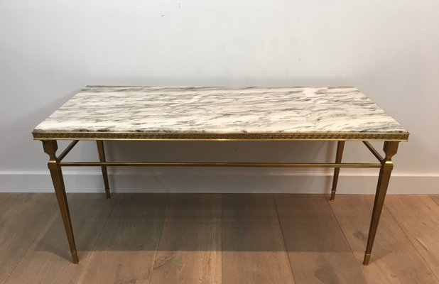 Br Marble Coffee Table With Greek Key Decor 1940s Br Marble Coffee Table With Greek Key Decor 1940s