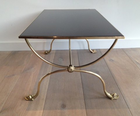 Brass And Black Glass Coffee Table From, Maison Jansen Brass And Glass Coffee Table