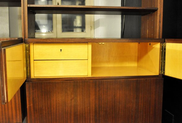Vintage Italian Bookcase With Doors Bar Cabinet Drawers 1950s