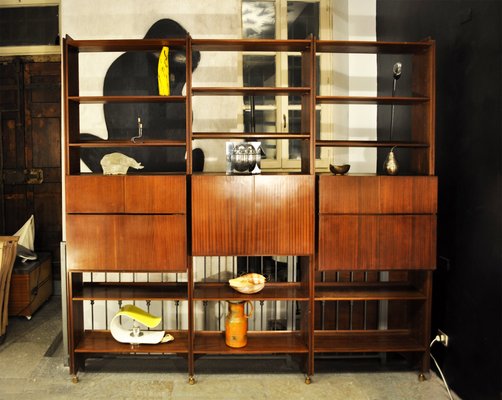 Vintage Italian Bookcase With Doors Bar Cabinet Drawers 1950s