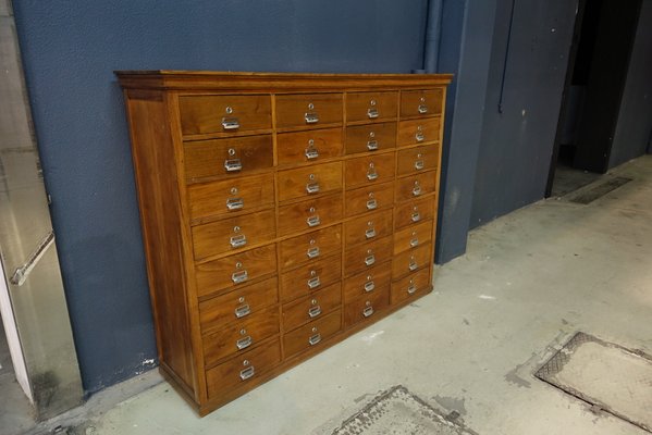 Portuguese Industrial Oak 32 Drawer Filing Cabinet 1940s For Sale