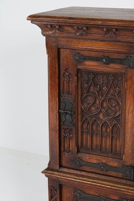 Vintage Dutch Gothic Revival Oak Cabinet Or Dry Bar 1940s For