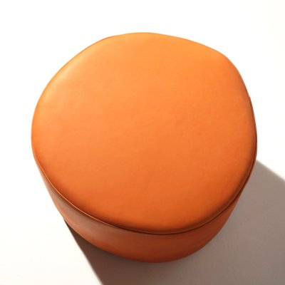 Orange Leather Stuffed Circle Pouf by Noah Spencer for Fort Makers