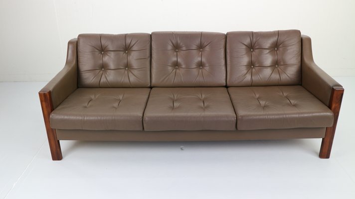 Scandinavian Rosewood Leather Sofa 1970s