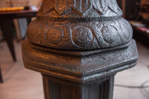 Vintage Cast Iron Lamppost With Sphere Shade From Holophane 1930s Vintage Cast Iron Lamppost With Sphere