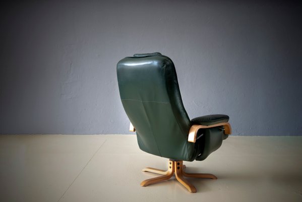Vintage Danish Green Leather Swivel Chair 1970s For Sale At Pamono