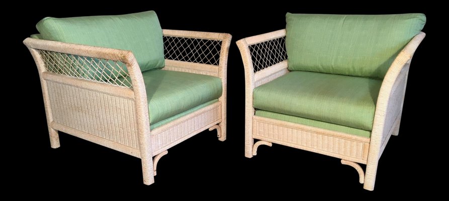 Wicker Tuxedo Chairs By Henry Link For Lexington 1980s Set Of 2