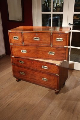 Antique Campaign Chest Of Drawers With Secretaire 1840s For Sale
