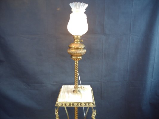 Antique Brass Floor Lamp With Onyx, Antique Floor Lamp With Marble Table