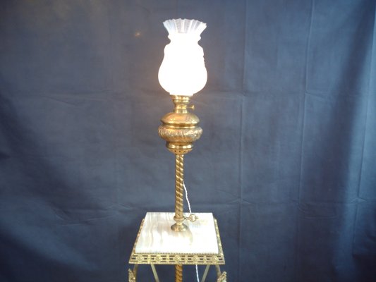 Antique Brass Floor Lamp With Onyx, Pedestal Floor Lamps