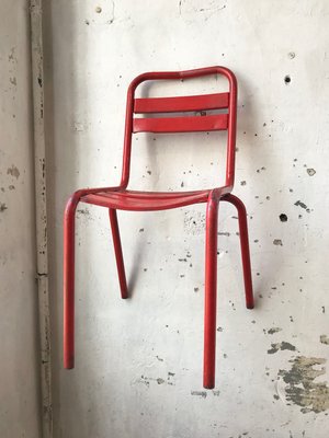 Vintage French Red Metallic Bistro Chairs Set Of 6