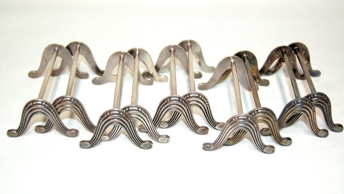 Lot De 8 Porte-Couteaux Art Déco En Laiton Chromé (Vintage, Usage)