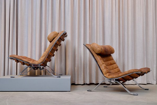 Set of Cognac Brown Leather Ari Easy Chairs by Arne Norell, 1960s