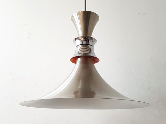 Vintage Danish Chrome Plated Brushed Steel Pendant Light For