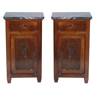 Antique Art Nouveau Walnut And Marble Nightstands Set Of 2 For Sale At Pamono
