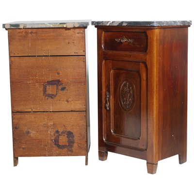 Antique Art Nouveau Walnut And Marble Nightstands Set Of 2 For Sale At Pamono
