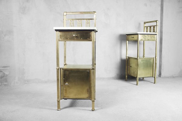 Antique Brass Art Deco Nightstands With Marble Tops By Konrad