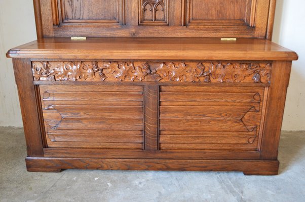 French Gothic Carved Oak Hall Bench 1880s
