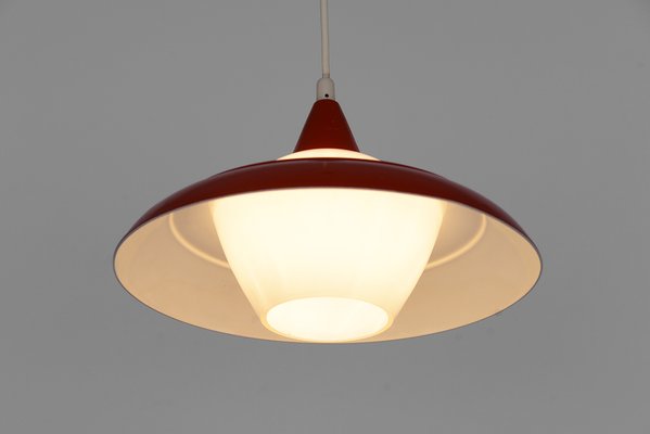 Swedish Opaline Gl Pendant Light With Red Metal Shade 1970s Swedish Opaline Gl Pendant Light With Red Metal Shade 1970s