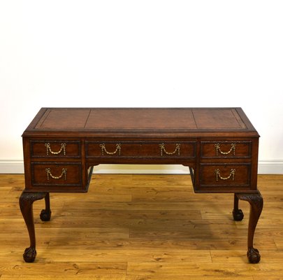 Antique English Edwardian Mahogany Desk With Leather Inset For